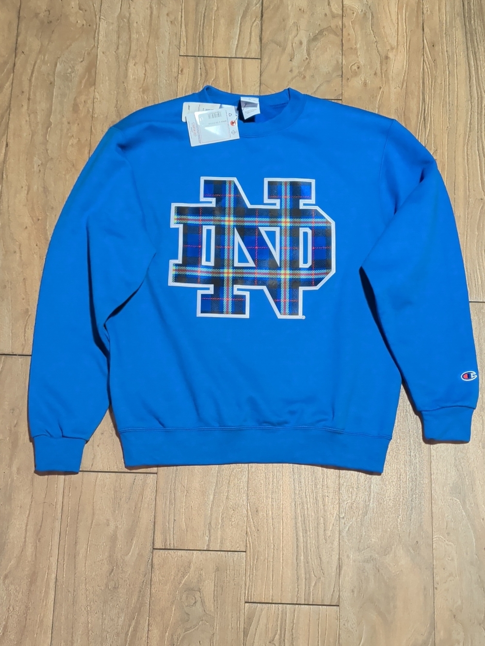 Notre Dame Blue Plaid Logo Men's Sweatshirt
